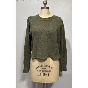 Rebecca Minkoff Womens Merino Wool Blend Cropped Sweater Green Speckled Size S